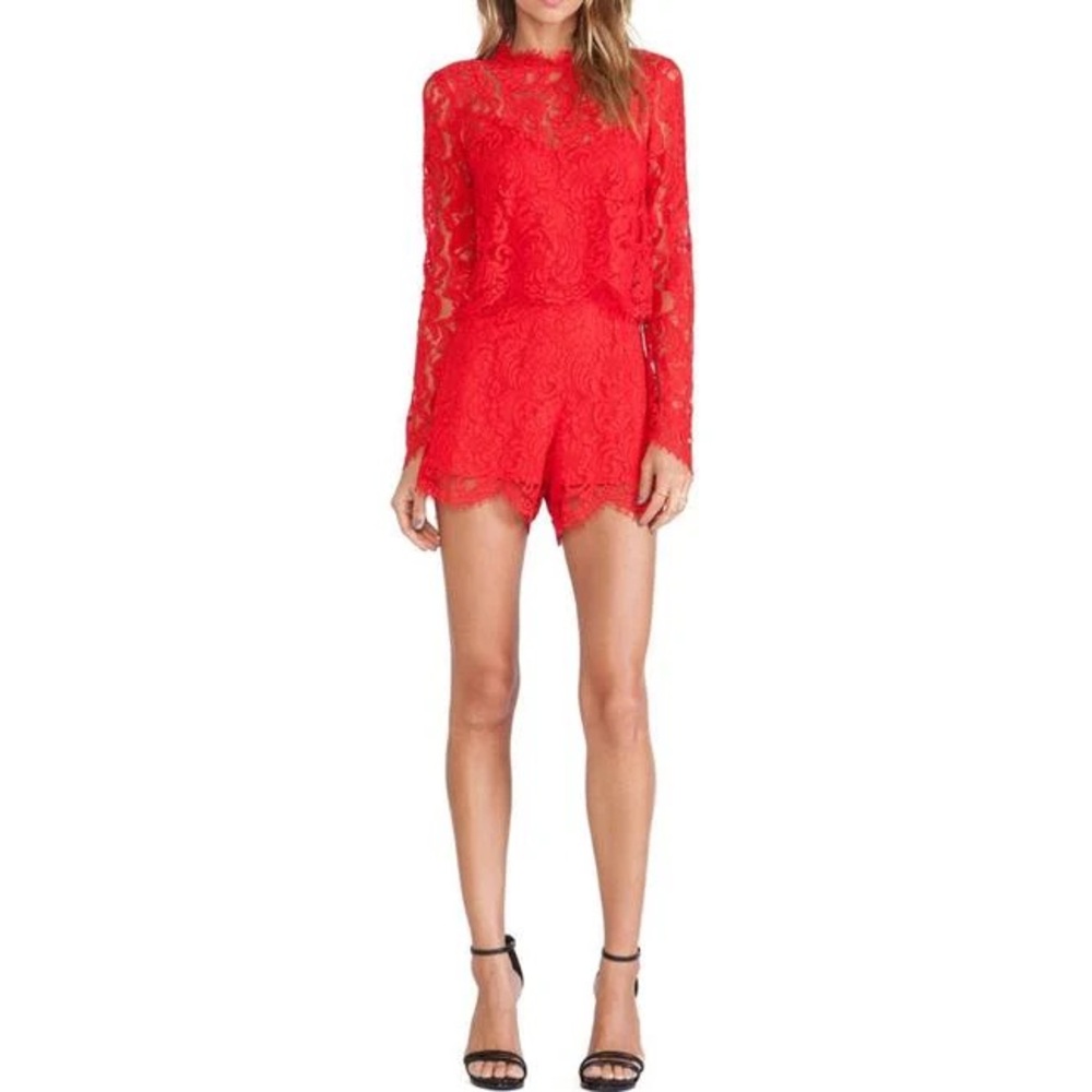 SAYLOR Red Lace Romper XS